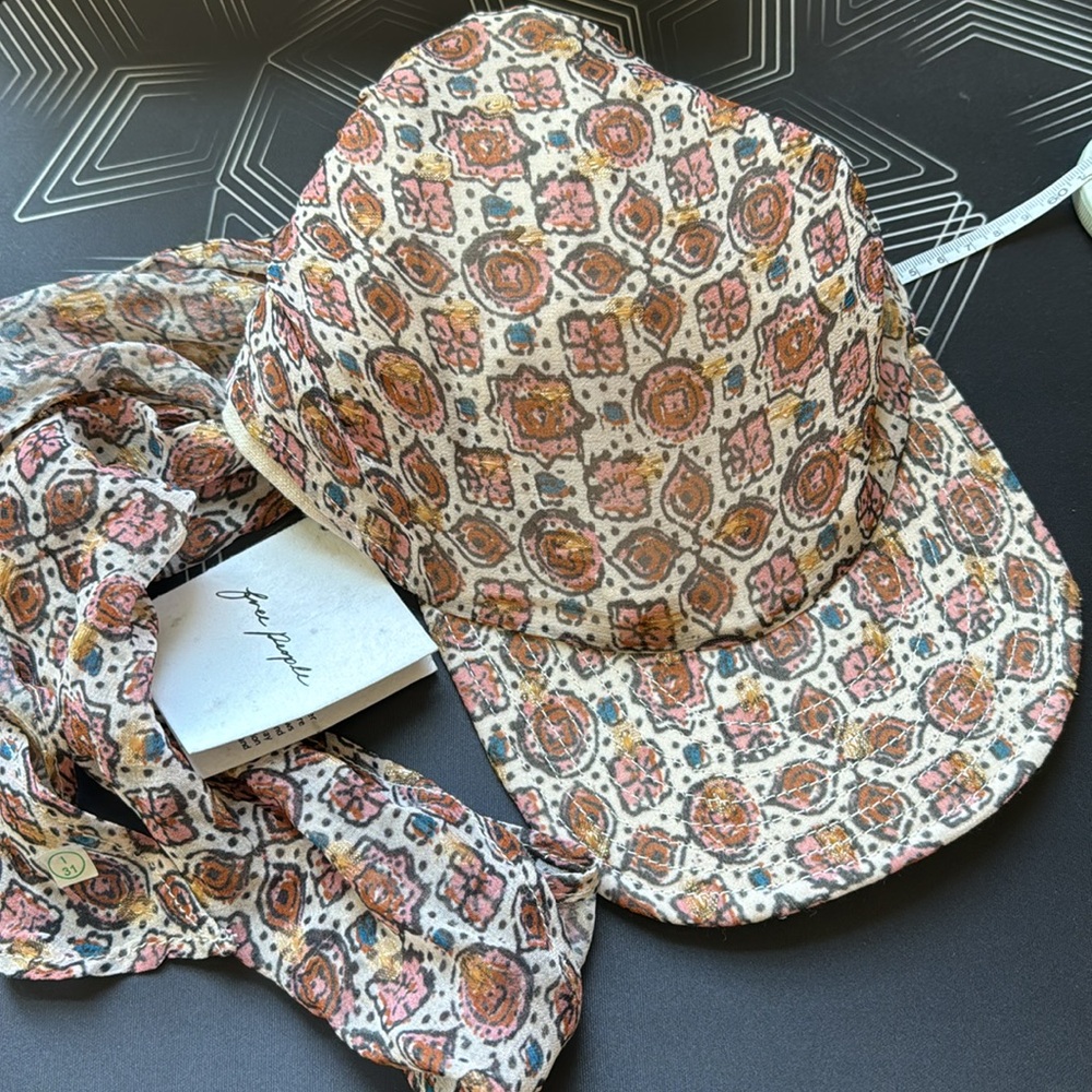Free People Rahi Unique Cap Hat with Scarf Attached One size
